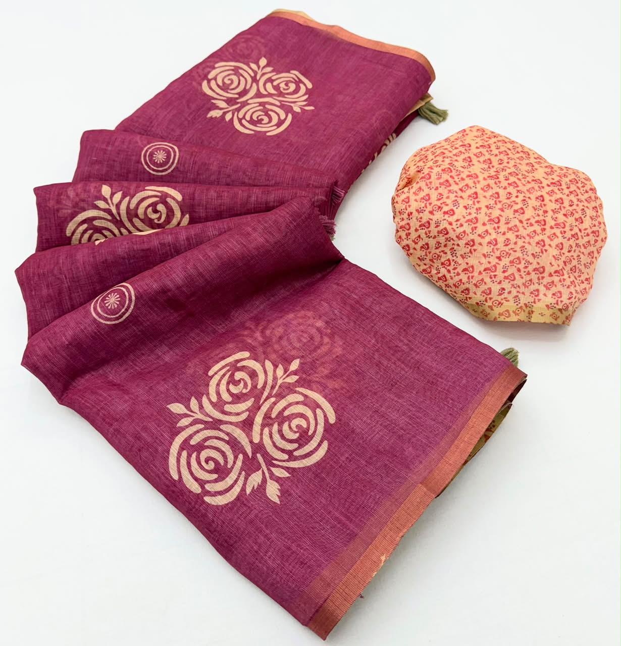Kazari Series Lisha Linen Saree with Zari Border & Tassels