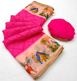 Lisha Soft Linen Saree with Zari Border & Tassels - 6 Pcs Set