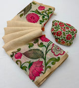 Lisha Soft Linen Cotton Saree with Zari Border & Tassels-6 Pcs Set.