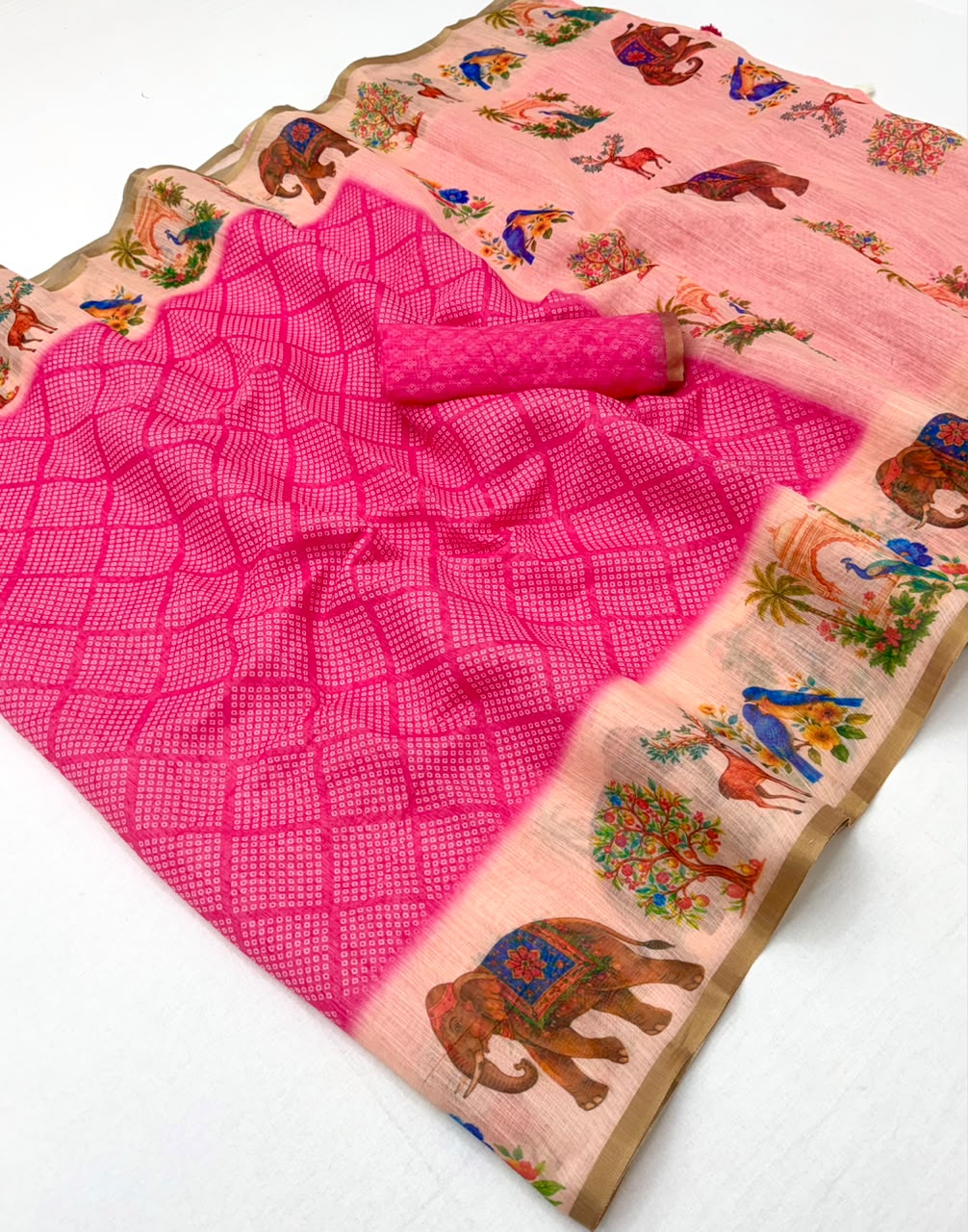 Lisha Soft Linen Saree with Zari Border & Tassels - 6 Pcs Set
