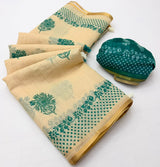 Lisha Linen Saree with Zari Border & Fancy Tassels - 6 Pcs Set