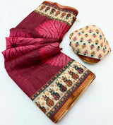 Kazari Series Lisha Linen Saree - Zari Border with Tassels 6 Pcs Set