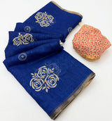 Kazari Series Lisha Linen Saree with Zari Border & Tassels