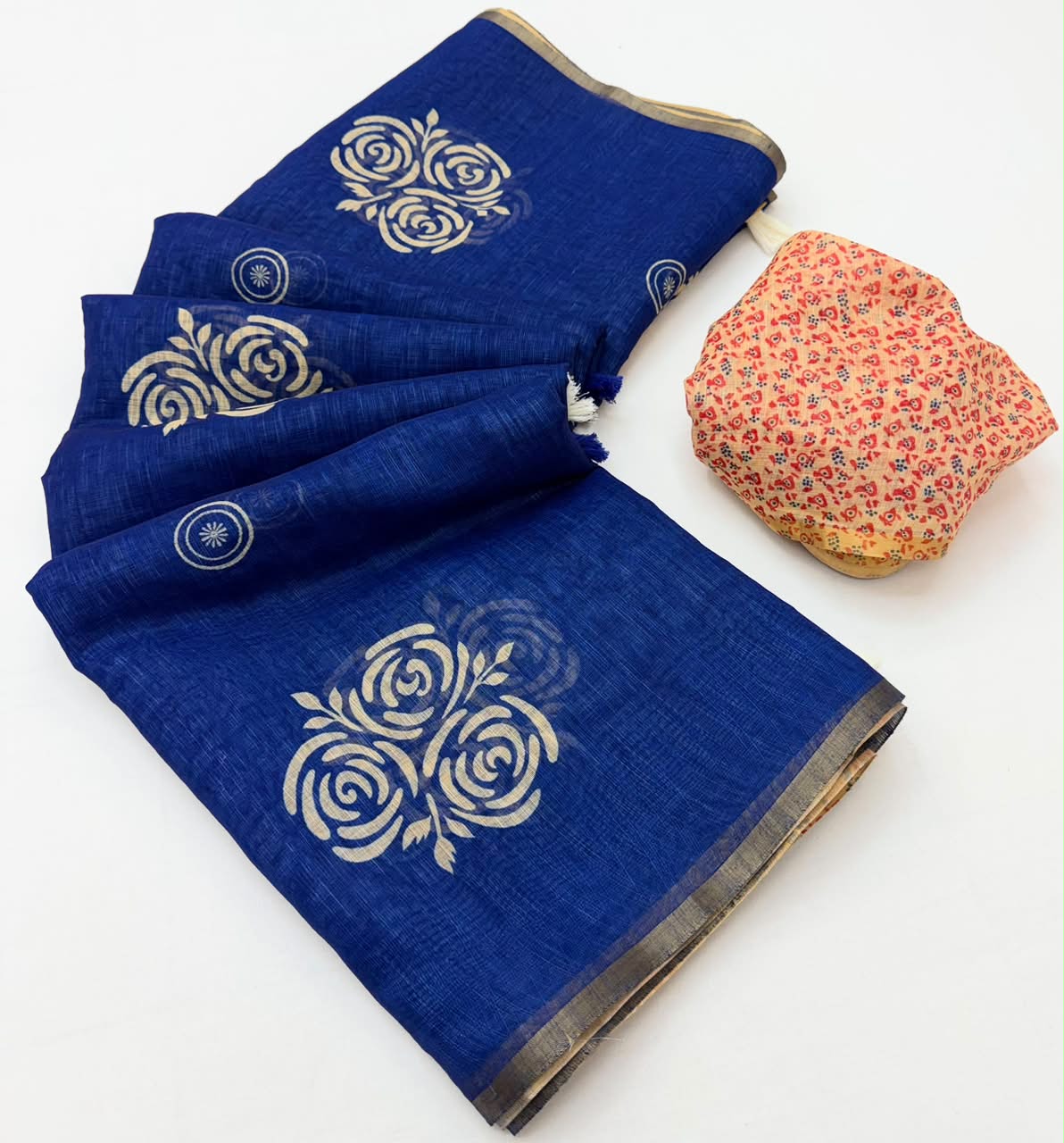 Kazari Series Lisha Linen Saree with Zari Border & Tassels