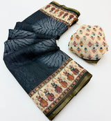 Kazari Series Lisha Linen Saree - Zari Border with Tassels 6 Pcs Set