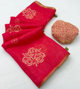Kazari Series Lisha Linen Saree with Zari Border & Tassels