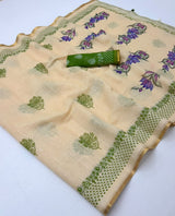 Lisha Linen Saree with Zari Border & Fancy Tassels - 6 Pcs Set