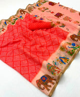 Lisha Soft Linen Saree with Zari Border & Tassels - 6 Pcs Set