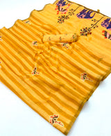 Lisha Soft Cotton Linen Saree with Zari Border & Tassels-6 Pcs Set.