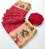 Lisha Soft Linen Saree with Zari Border & Tassels - 6 Pcs Set