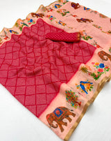 Lisha Soft Linen Saree with Zari Border & Tassels - 6 Pcs Set