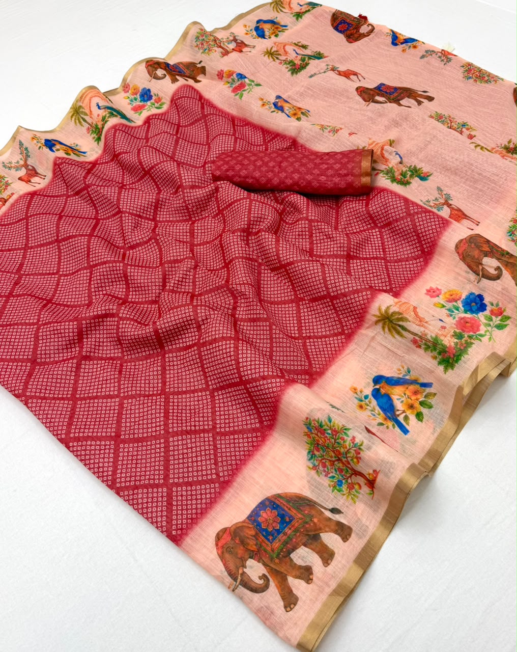 Lisha Soft Linen Saree with Zari Border & Tassels - 6 Pcs Set