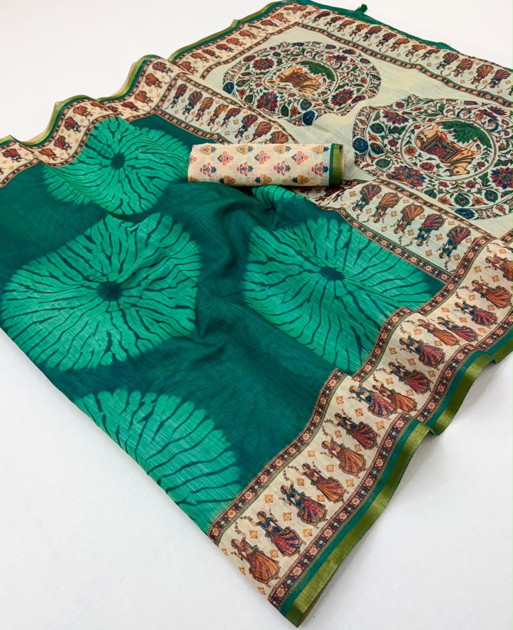 Kazari Series Lisha Linen Saree - Zari Border with Tassels 6 Pcs Set