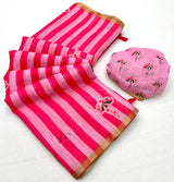 Lisha Soft Cotton Linen Saree with Zari Border & Tassels-6 Pcs Set.
