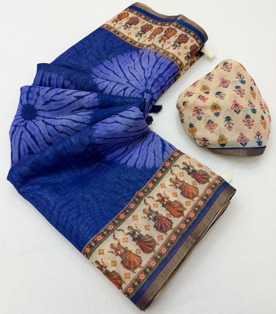 Kazari Series Lisha Linen Saree - Zari Border with Tassels 6 Pcs Set