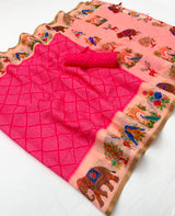 Lisha Soft Linen Saree with Zari Border & Tassels - 6 Pcs Set