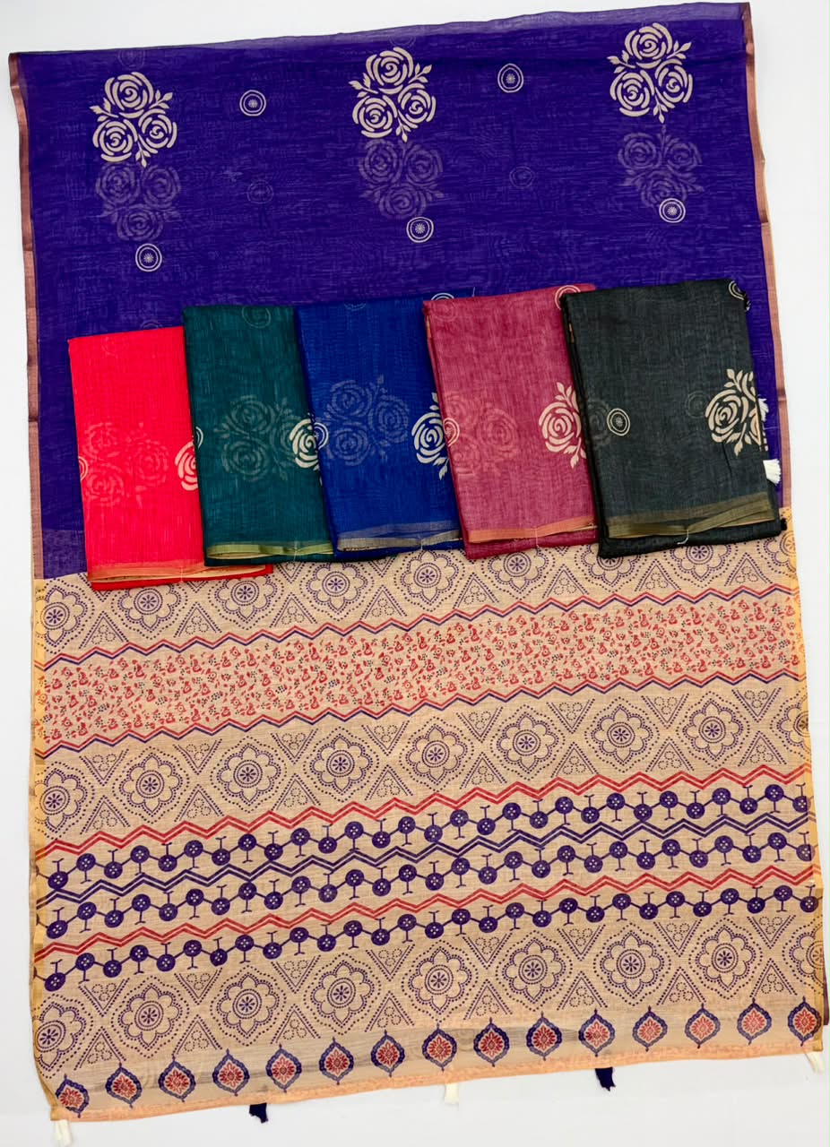 Kazari Series Lisha Linen Saree with Zari Border & Tassels