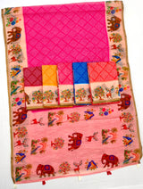 Lisha Soft Linen Saree with Zari Border & Tassels - 6 Pcs Set