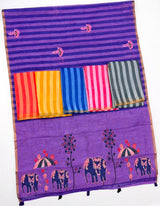 Lisha Soft Cotton Linen Saree with Zari Border & Tassels-6 Pcs Set.