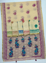 Lisha Linen Saree with Zari Border & Fancy Tassels - 6 Pcs Set