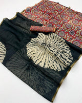 RajYog Lisha Linen Cotton Saree with Zari Border & Tassels - 8 Pcs Set