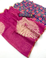 RajYog Lisha Linen Cotton Saree with Zari Border & Tassels - 8 Pcs Set