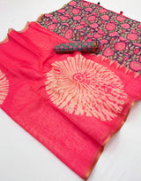 RajYog Lisha Linen Cotton Saree with Zari Border & Tassels - 8 Pcs Set