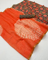 RajYog Lisha Linen Cotton Saree with Zari Border & Tassels - 8 Pcs Set