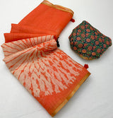 RajYog Lisha Linen Cotton Saree with Zari Border & Tassels - 8 Pcs Set