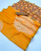 RajYog Lisha Linen Cotton Saree with Zari Border & Tassels - 8 Pcs Set