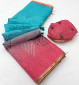 RajYog Kazari Series Lisha Soft Cotton Based Linen Saree - Zari Border & Fancy Tassels
