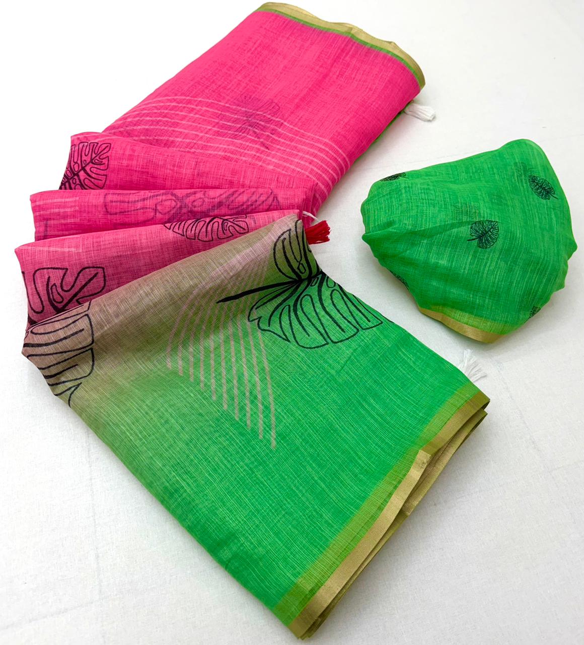 RajYog Kazari Series Lisha Soft Cotton Based Linen Saree - Zari Border & Fancy Tassels