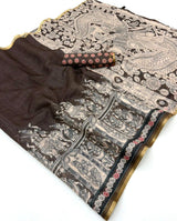Saree for Women - Lisha Linen Kalamkari Print Zari Border Saree 6 pcs set - M.R. Saree Emporium
