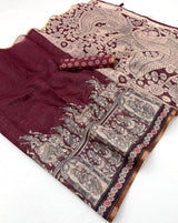 Saree for Women - Lisha Linen Kalamkari Print Zari Border Saree 6 pcs set - M.R. Saree Emporium