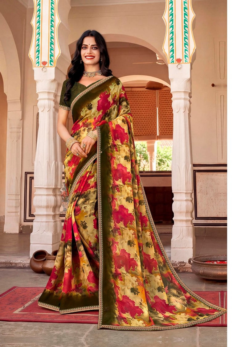 Lotus-2 Designer Printed Saree with Elegant Border - Festive & Traditional Wear Collection