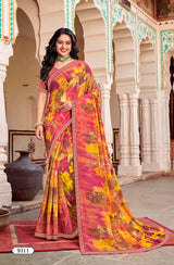 Lotus-2 Designer Printed Saree with Elegant Border - Festive & Traditional Wear Collection