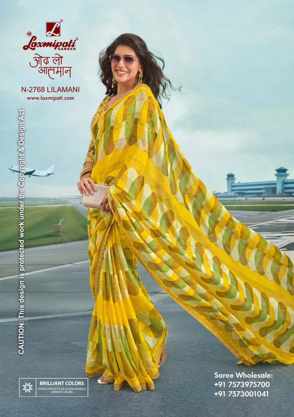Laxmipati Radhika N-2768 - Yellow Sparkle Chiffon– Latest Designs | M.R. Saree Emporium