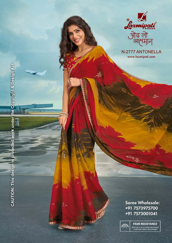 Laxmipati Radhika N-2777 - Red Multi Sparkle Chiffon – Latest Designs | M.R. Saree Emporium