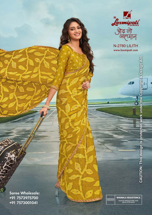 Laxmipati Radhika N-2780 - Mustered Yellow Silk Chiffon– Latest Designs | M.R. Saree Emporium