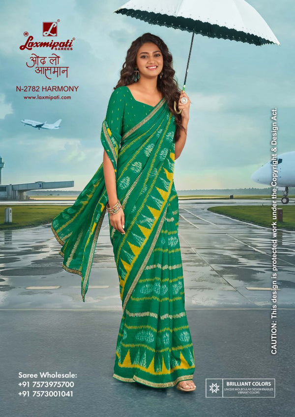 Laxmipati Radhika N-2782 - Peacock Green Chiffon– Latest Designs | M.R. Saree Emporium