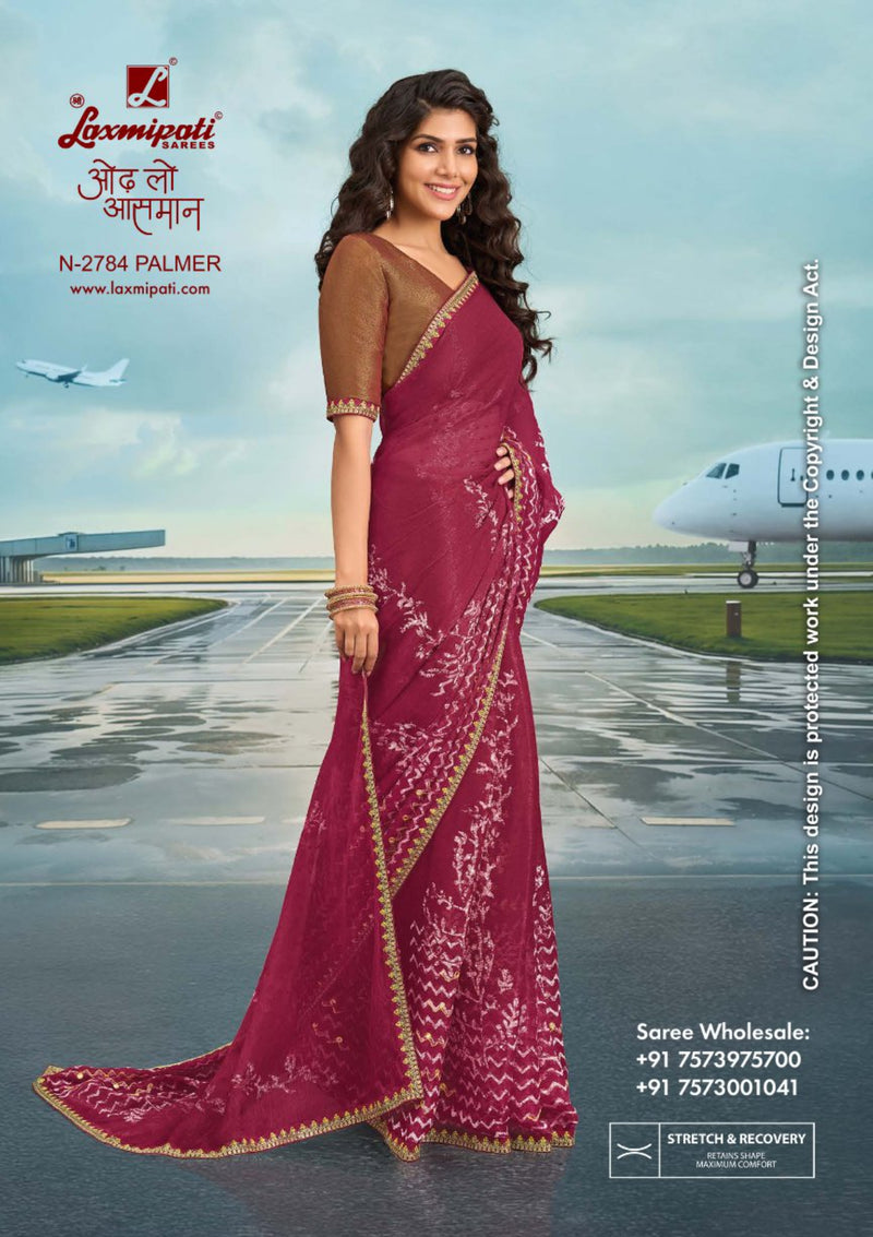 Laxmipati Radhika N-2784 - Onion Sparkle Chiffon– Latest Designs | M.R. Saree Emporium