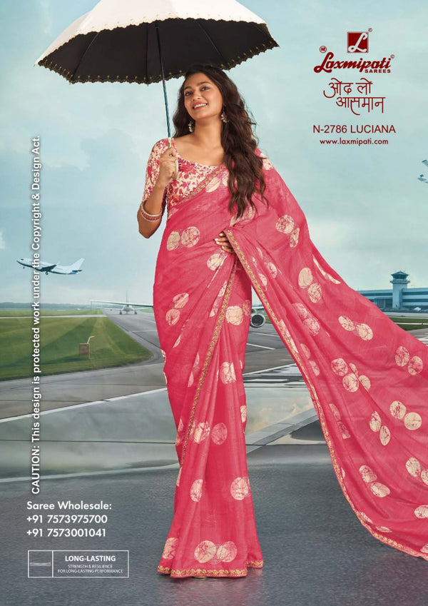 Laxmipati Radhika N-2786 Peach Chiffon Saree | M.R. Saree Emporium