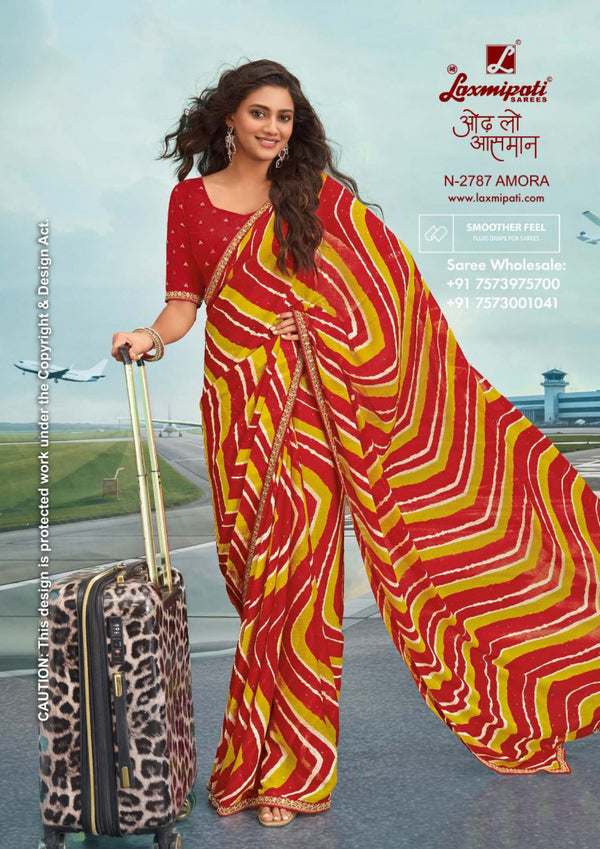 Laxmipati Radhika N-2787 Multi Red Chiffon Saree | M.R. Saree Emporium
