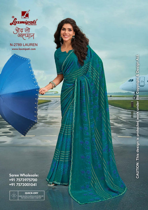 Laxmipati Radhika N-2789 Peacock Blue Georgette Saree | M.R. Saree Emporium