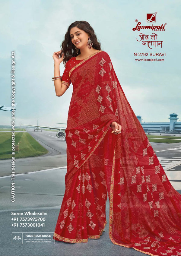 Laxmipati Radhika N-2792 Red Chiffon Saree | M.R. Saree Emporium