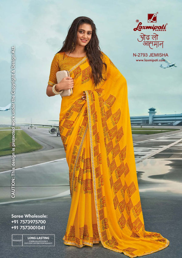Laxmipati Radhika N-2793 Yellow Sparkle Chiffon | M.R. Saree Emporium