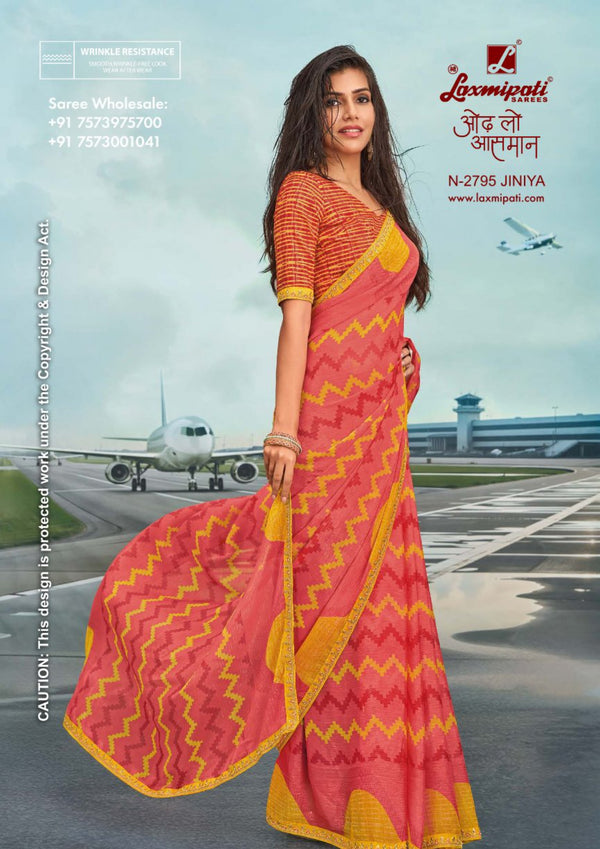 Laxmipati Radhika N-2795 Peach Sparkle Chiffon | M.R. Saree Emporium