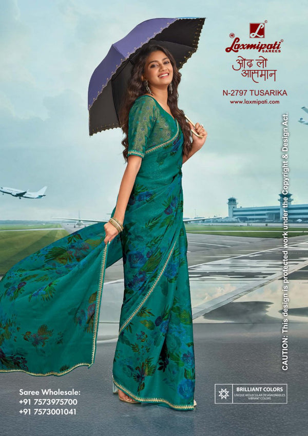 Laxmipati Radhika N-2797 Peacock Blue Sparkle Chiffon | M.R. Saree Emporium