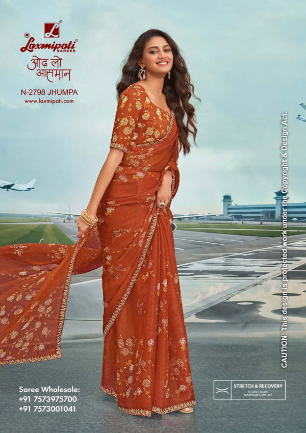 Laxmipati Radhika N-2798 Dark Orange Sparkle Chiffon | M.R. Saree Emporium