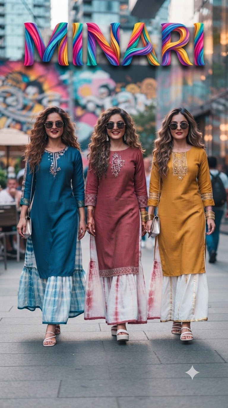 Women's Maslin Kurta Palazzo Set - Embroidered Casual & Festive Wear 3 Pcs Set
